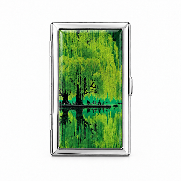 Porte-cartes métallique KROMYTH Jade Willow : saule pleureur vert jade reflété dans l’eau